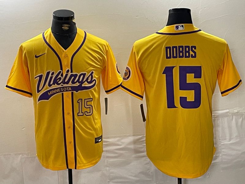 Men Minnesota Vikings #15 Dobbs Yellow Joint Name 2024 Nike Limited NFL Jersey style 6